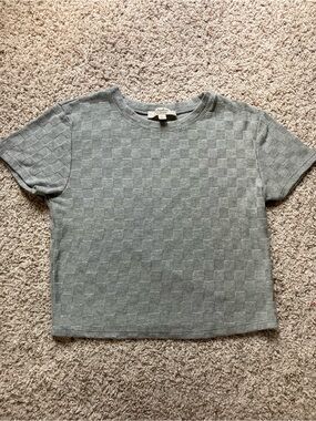 Gray Checker Knit Crop Top - Short Sleeve